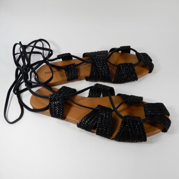 FREE PEOPLE Sunny Gilly Flats Wrap SANDALS Size 9 Black Woven Leather NEW $128 - Picture 10 of 15